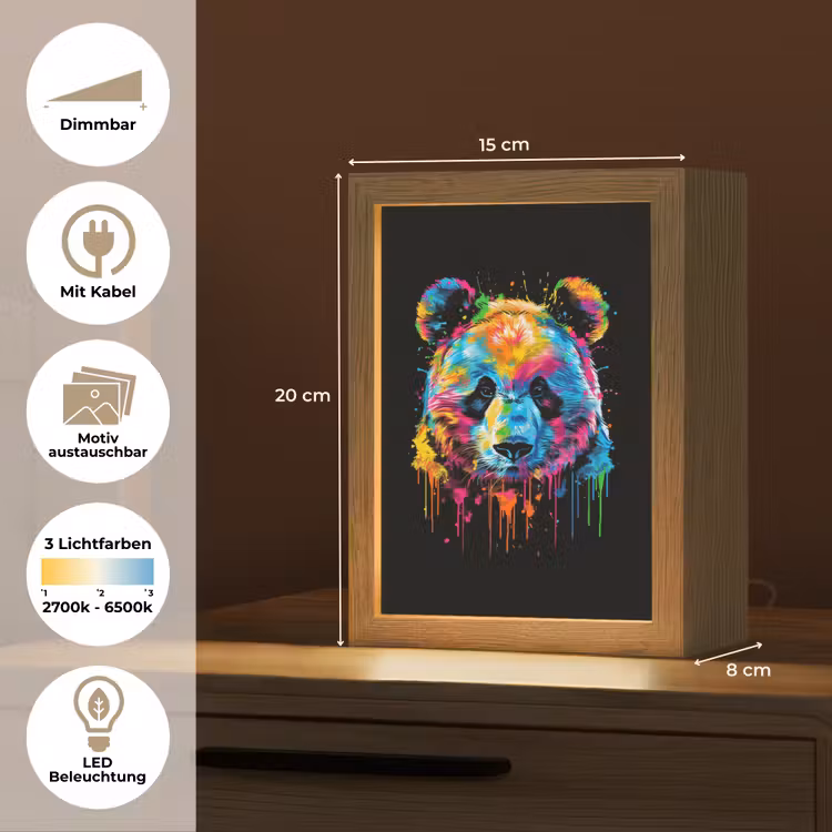 Panda - Dieren - Kleur - Verf - Zwart Light Box met kabel (Kinderlampje) klein -USP_websiteoverzichtDE