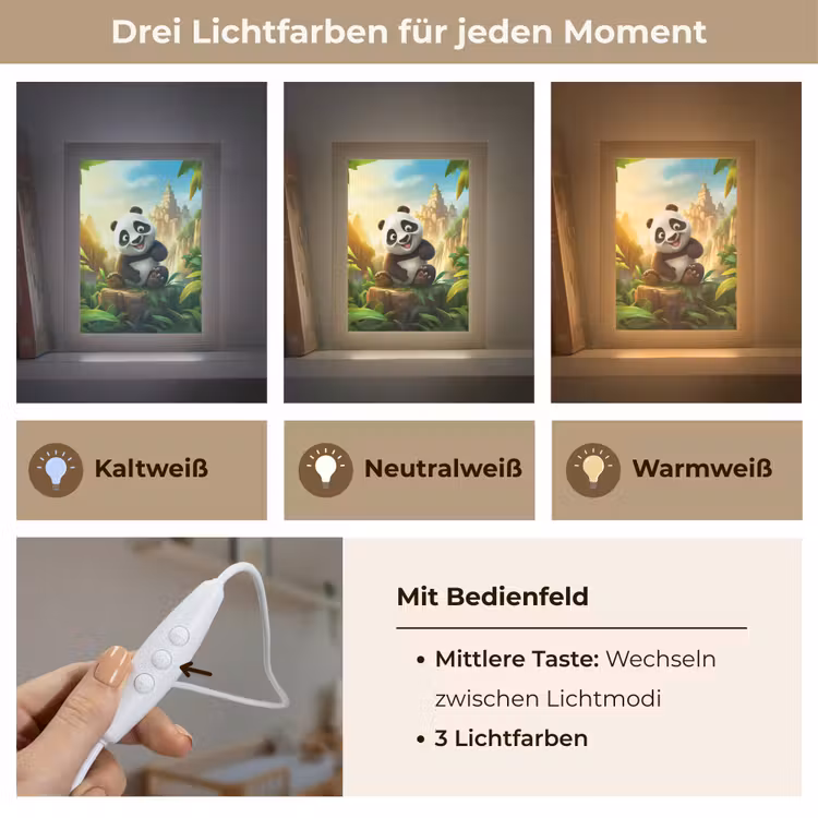 Panda - Wilde dieren - Jungle - Jongens - Kinderen Light Box met kabel klein -USP_lichtkleurDE
