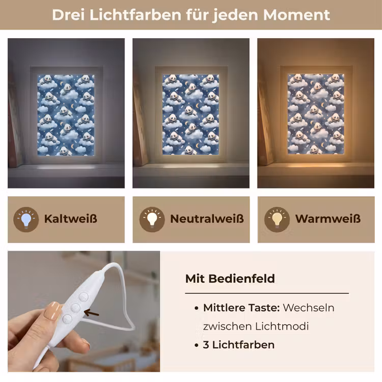 Panda's - Slapen - Blauw Light Box met kabel (Kinderlampje) klein 904 -USP_lichtkleurDE