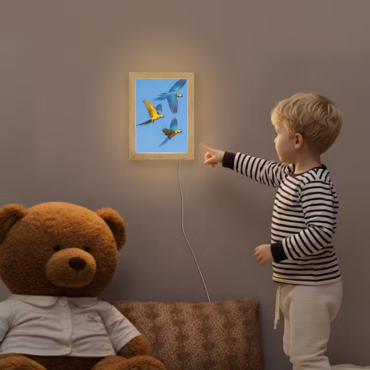 Papagaai - Vliegen - Blauw - Geel Light Box met kabel (Kinderlampje) klein -sfeer4a_kind