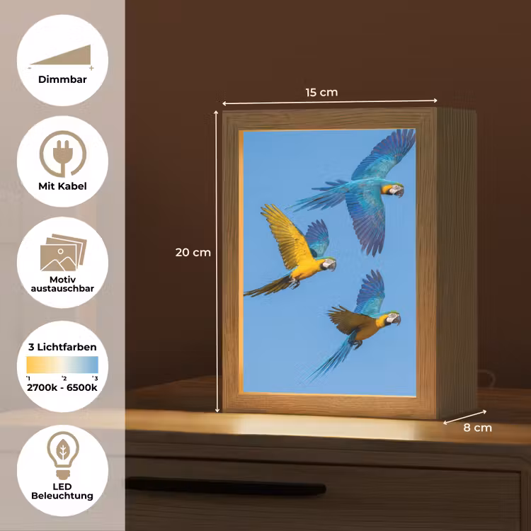 Papagaai - Vliegen - Blauw - Geel Light Box met kabel (Kinderlampje) klein -USP_websiteoverzichtDE