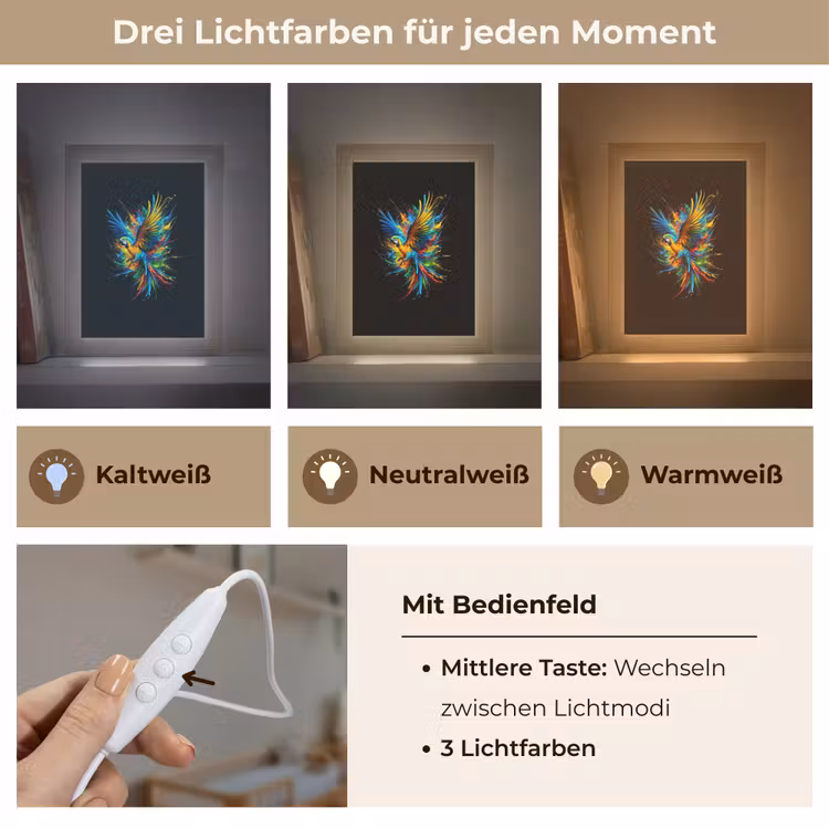 Papegaai - Vogel - Dier - Kleurrijk - Verf Light Box met kabel klein -USP_lichtkleurDE