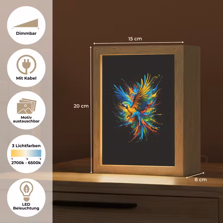 Papegaai - Vogel - Dier - Kleurrijk - Verf Light Box met kabel (Kinderlampje) klein -USP_websiteoverzichtDE