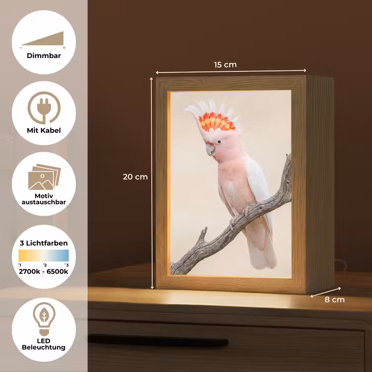Papagaai - Tak - Roze Light Box met kabel (Kinderlampje) klein -USP_websiteoverzichtDE