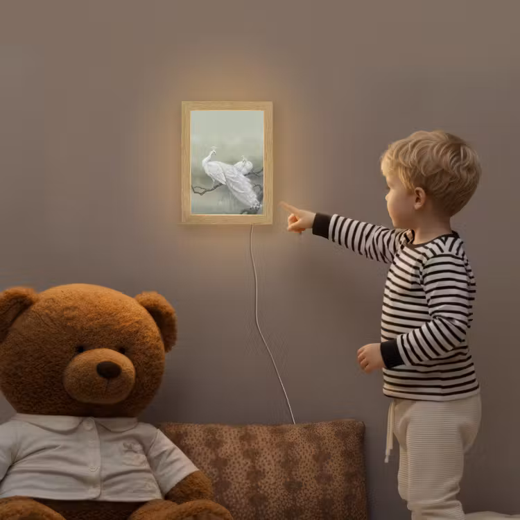 Pauwen - Wit - Natuur - Groen Light Box met kabel (Kinderlampje) klein -sfeer4a_kind
