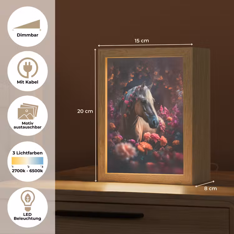Paard - Bloemen - Paars - Oranje - Dieren Light Box met kabel (Kinderlampje) klein -USP_websiteoverzichtDE