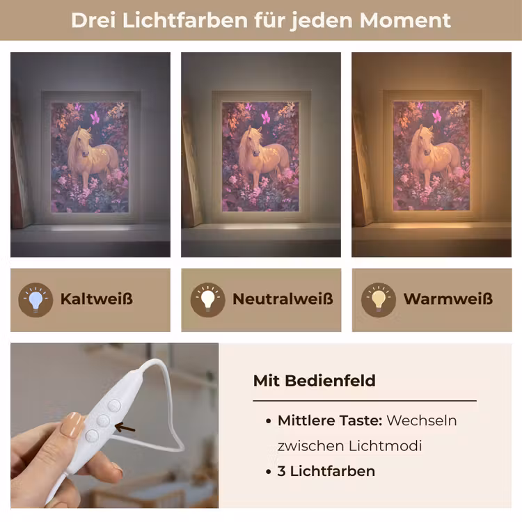 Paard - Bloemen - Paars - Vlinder Light Box met kabel klein -USP_lichtkleurDE