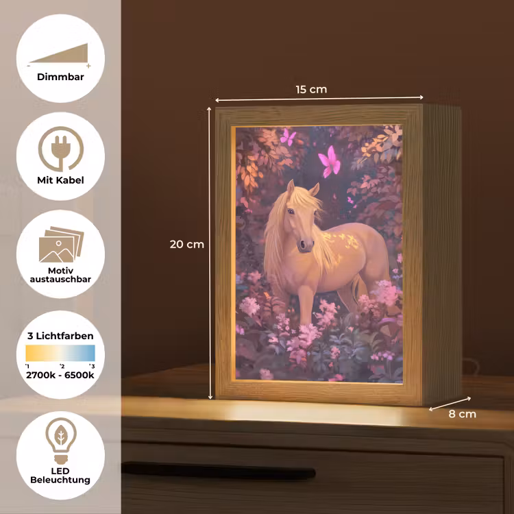 Paard - Bloemen - Paars - Vlinder Light Box met kabel (Kinderlampje) klein -USP_websiteoverzichtDE