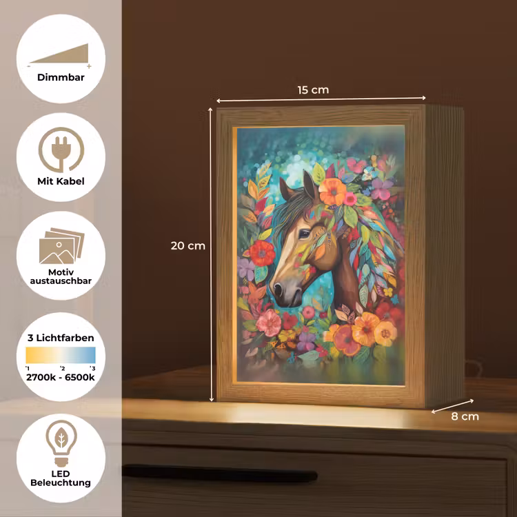 Paard - Bloemen - Schilderij - Natuur - Verf Light Box met kabel (Kinderlampje) klein -USP_websiteoverzichtDE