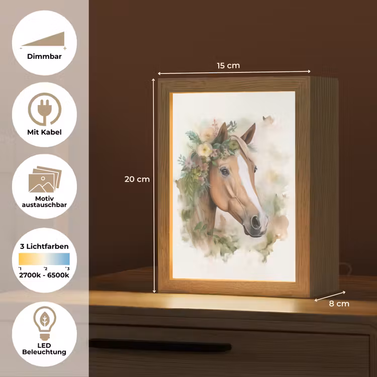 Paard - Bloemen - Natuur - Waterverf - Dieren Light Box met kabel (Kinderlampje) klein -USP_websiteoverzichtDE