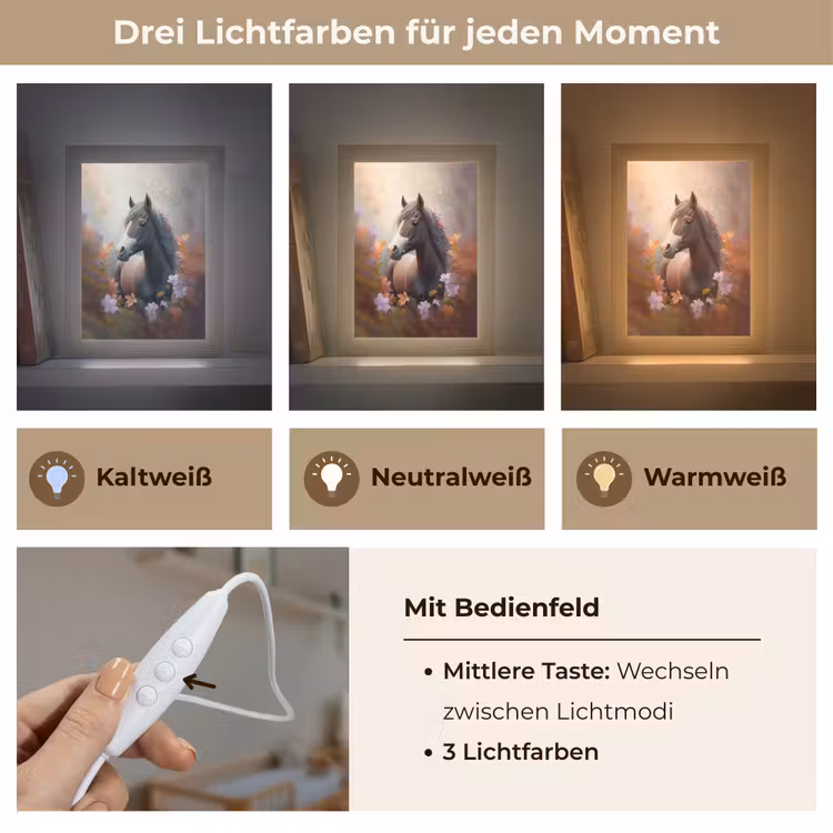 Paard - Bloemen - Natuur - Paars - Dieren Light Box met kabel klein -USP_lichtkleurDE