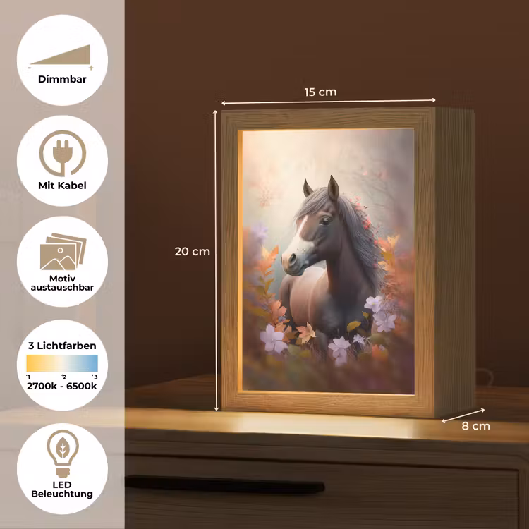 Paard - Bloemen - Natuur - Paars - Dieren Light Box met kabel (Kinderlampje) klein -USP_websiteoverzichtDE