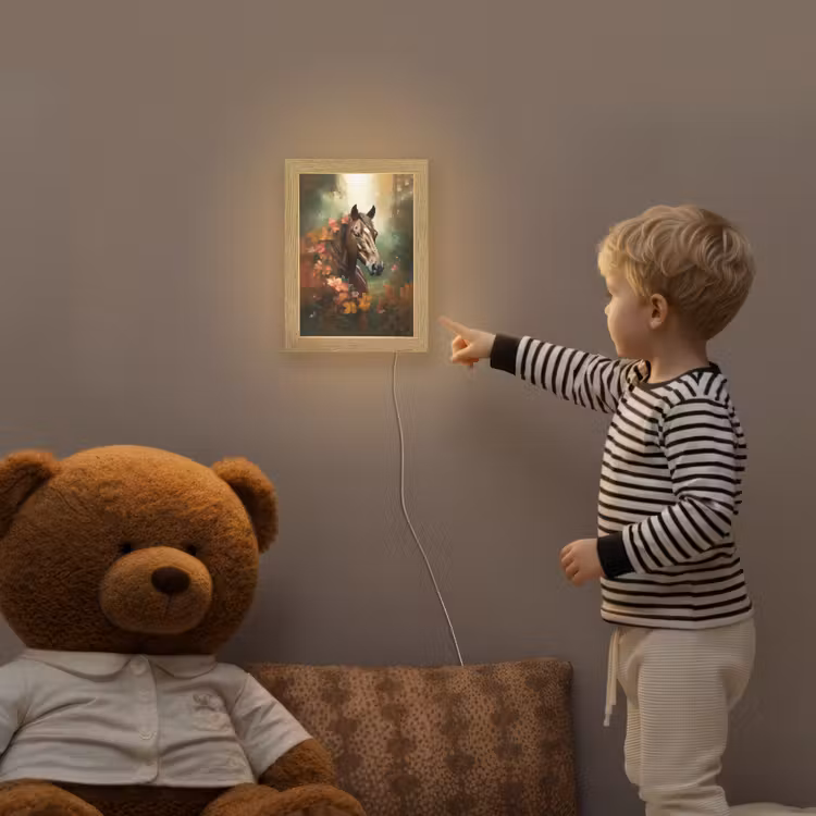 Paard - Bloemen - Natuur - Dieren - Bos - Oranje Light Box met kabel klein -sfeer4a_kind