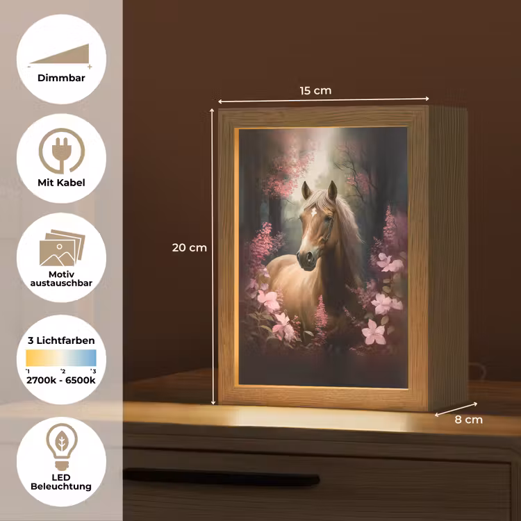 Paard - Bloemen - Roze - Natuur - Bos Light Box met kabel (Kinderlampje) klein -USP_websiteoverzichtDE