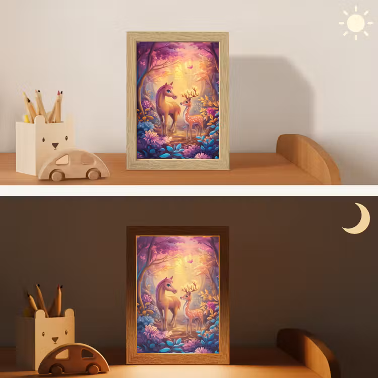 Paard - Hert - Sprookjesbos - Paars Light Box met kabel klein -sfeer3_kind