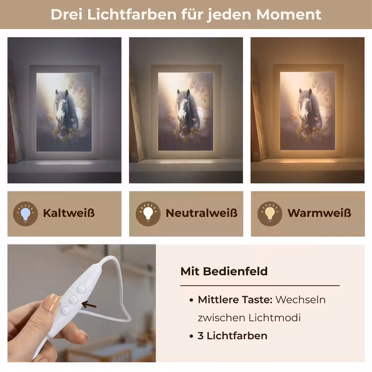 Paard - Natuur - Dieren - Bloemen - Paars Light Box met kabel klein -USP_lichtkleurDE