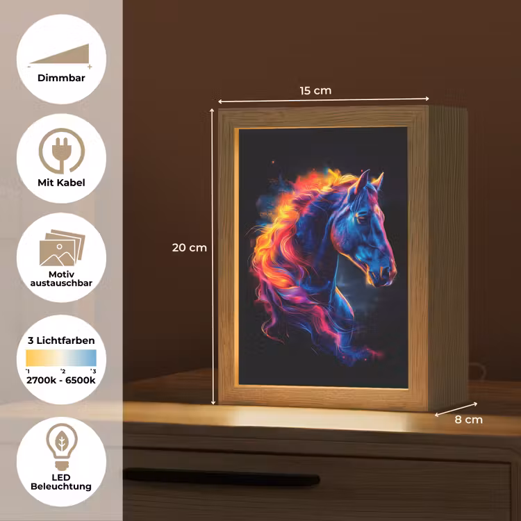 Paard - Dier - Rook - Zwart - Kleuren Light Box met kabel (Kinderlampje) klein -USP_websiteoverzichtDE