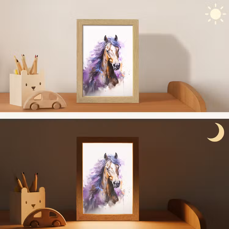 Paard - Dieren - Meiden - Paars - Bruin Light Box met kabel klein -sfeer3_kind