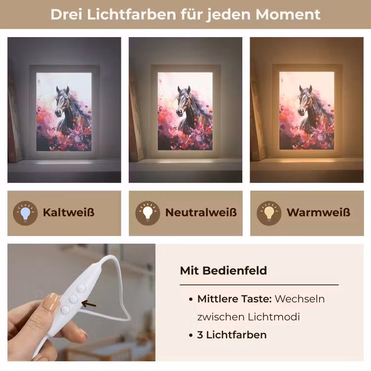 Paard - Dieren - Meisje - Roze Light Box met kabel klein -USP_lichtkleurDE