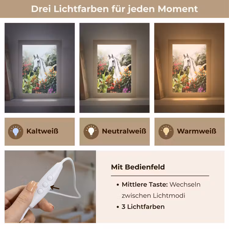 Paard - Wit - Bos - Bloemen - Planten Light Box met kabel klein -USP_lichtkleurDE