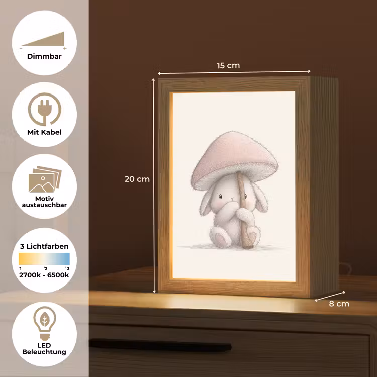 Paddenstoel - Konijn - Roze Light Box met kabel (Kinderlampje) klein -USP_websiteoverzichtDE