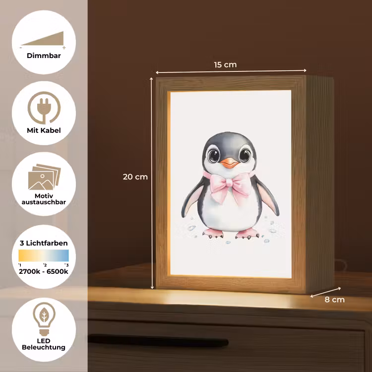 Pinguïn - Strikje - Roze - Dier Light Box met kabel (Kinderlampje) klein -USP_websiteoverzichtDE