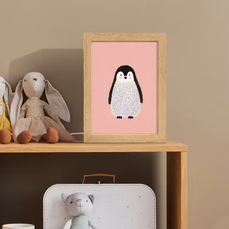 Pinguïn - Stippen - Minimalistisch - Roze Light Box met kabel klein -sfeer2_kind
