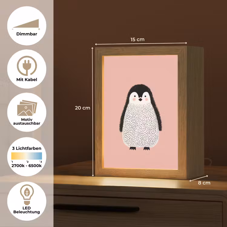 Pinguïn - Stippen - Minimalistisch - Roze Light Box met kabel (Kinderlampje) klein -USP_websiteoverzichtDE