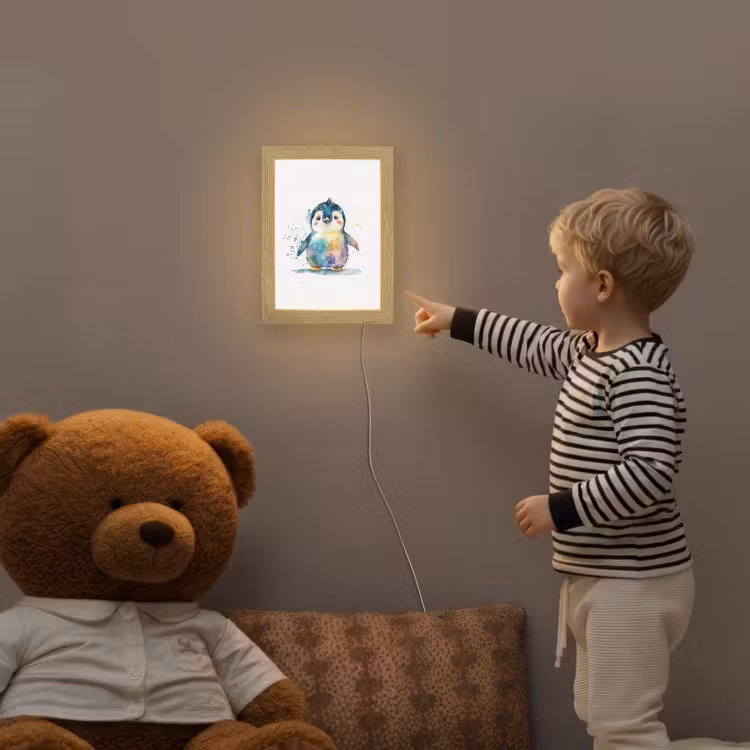 Pinguïn - Regenboog - Waterverf - Dieren - Kinderen Light Box met kabel klein -sfeer4a_kind