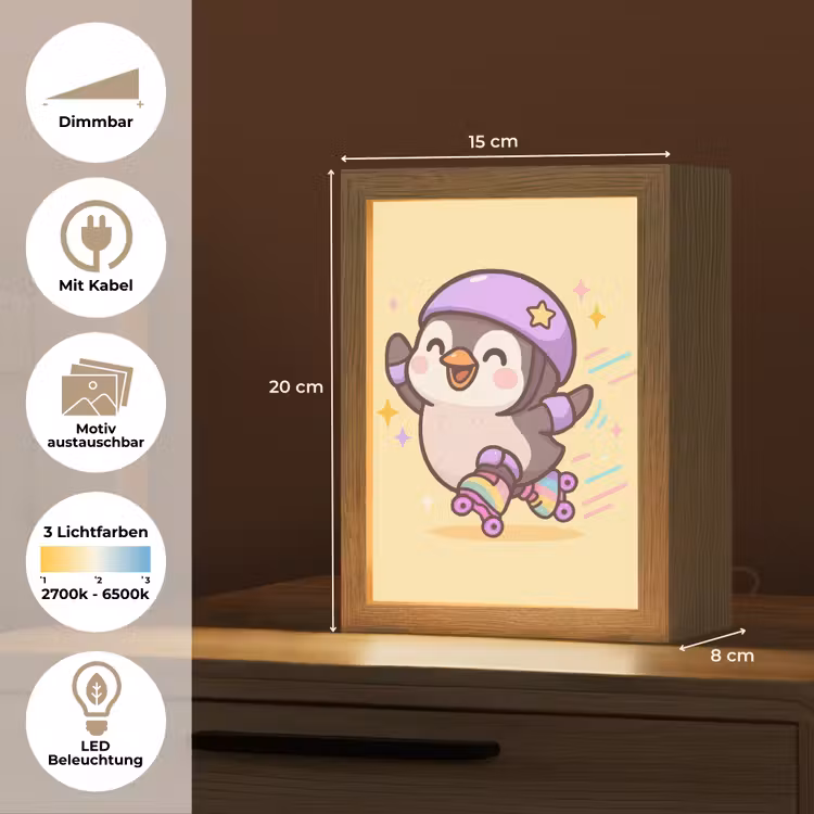 Pinguïn - Rolschaatsen - Geel - Energiek Light Box met kabel (Kinderlampje) klein -USP_websiteoverzichtDE