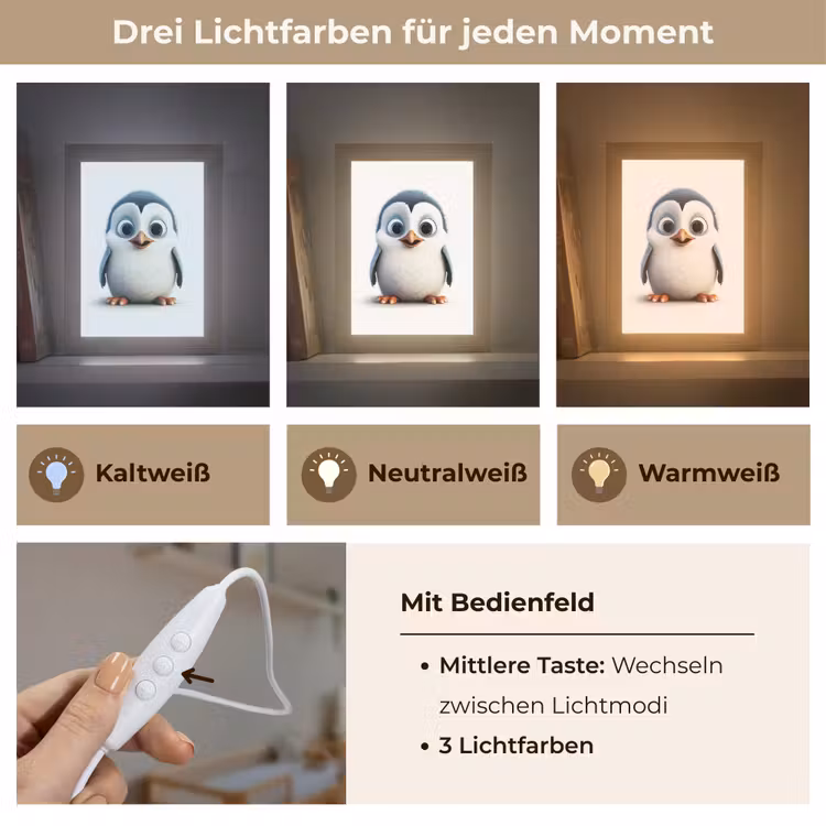 Pinguïn - Dieren - Meisjes - Kind - Jongens Light Box met kabel klein -USP_lichtkleurDE