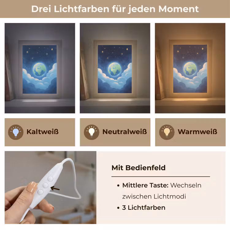 Planeet - Wolken - Sterren - Blauw Light Box met kabel klein -USP_lichtkleurDE