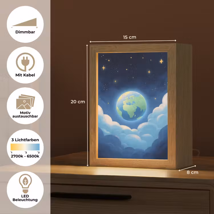 Planeet - Wolken - Sterren - Blauw Light Box met kabel (Kinderlampje) klein -USP_websiteoverzichtDE
