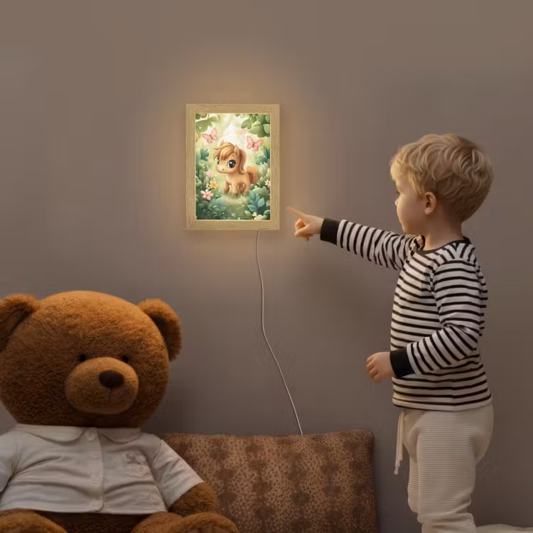 Pony - Bruin - Cartoon - Vlinders Light Box met kabel klein -sfeer4a_kind