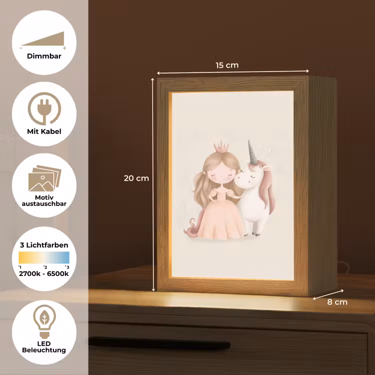 Prinses - Eenhoorn - Pastel Light Box met kabel (Kinderlampje) klein -USP_websiteoverzichtDE