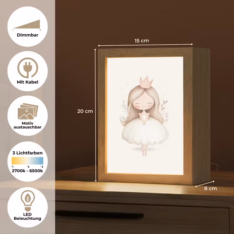 Prinses - Jurk - Kroon - Pastel Light Box met kabel (Kinderlampje) klein -USP_websiteoverzichtDE