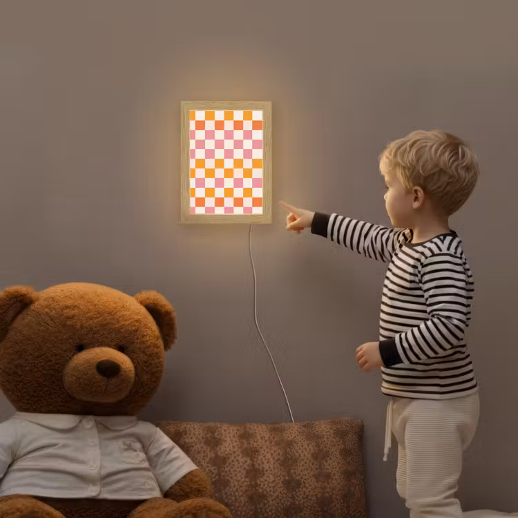 Vierkant - Patroon - Oranje Light Box met kabel (Kinderlampje) klein 904 -sfeer4a_kind