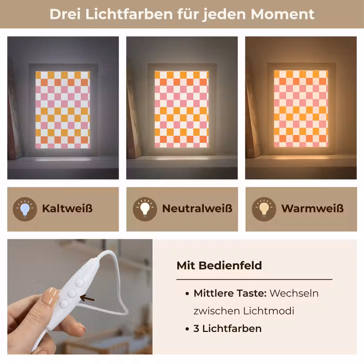 Vierkant - Patroon - Oranje Light Box met kabel (Kinderlampje) klein 904 -USP_lichtkleurDE