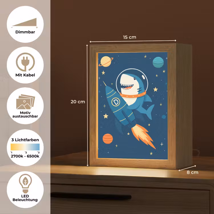 Raket - Haai - Ruimte Light Box met kabel (Kinderlampje) klein -USP_websiteoverzichtDE