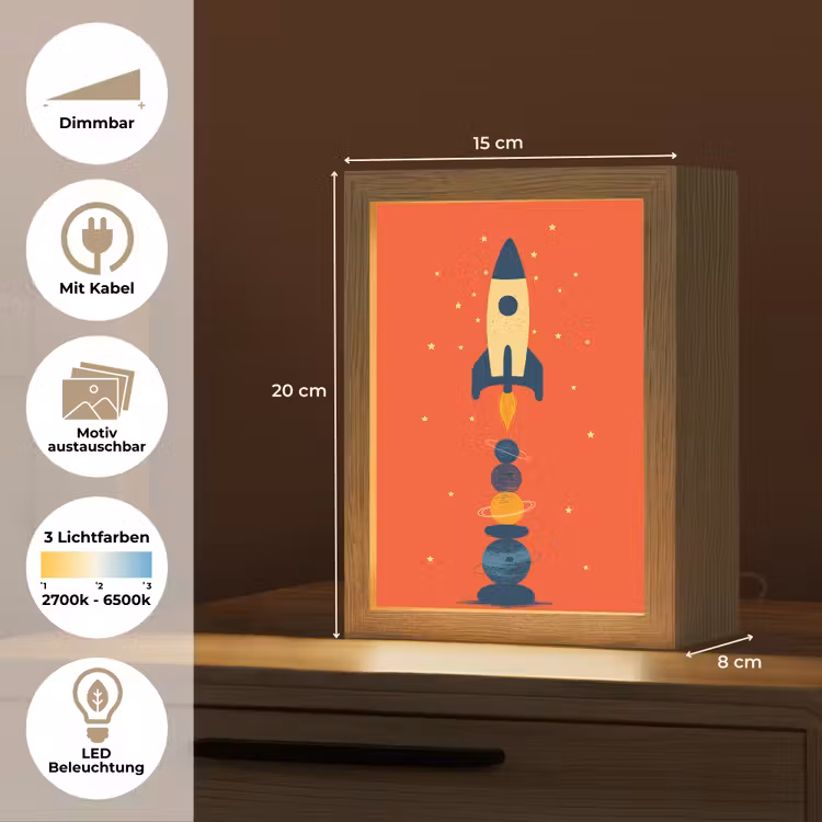 Raket - Planeten - Rood Light Box met kabel (Kinderlampje) klein -USP_websiteoverzichtDE