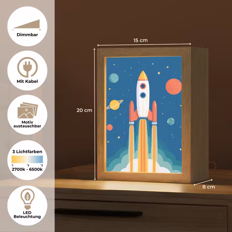 Raket - Planeten - Ruimte Light Box met kabel (Kinderlampje) klein -USP_websiteoverzichtDE