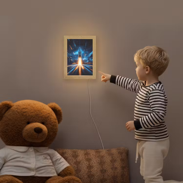 Raket - Ruimte - Blauw - Licht Light Box met kabel klein -sfeer4a_kind