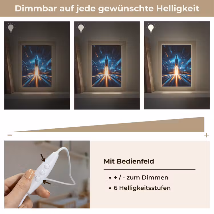 Raket - Ruimte - Blauw - Licht Light Box met kabel klein -USP_dimbaarDE