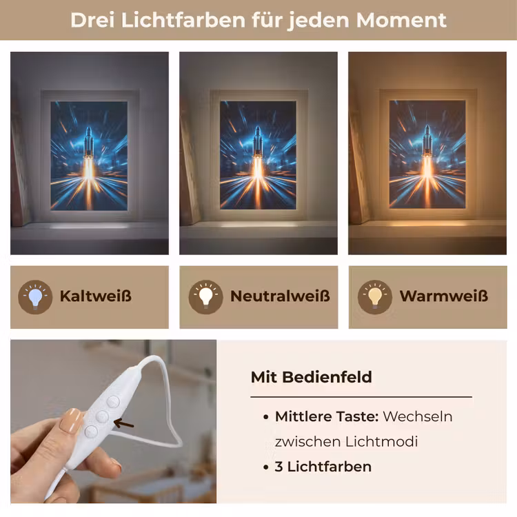 Raket - Ruimte - Blauw - Licht Light Box met kabel klein -USP_lichtkleurDE
