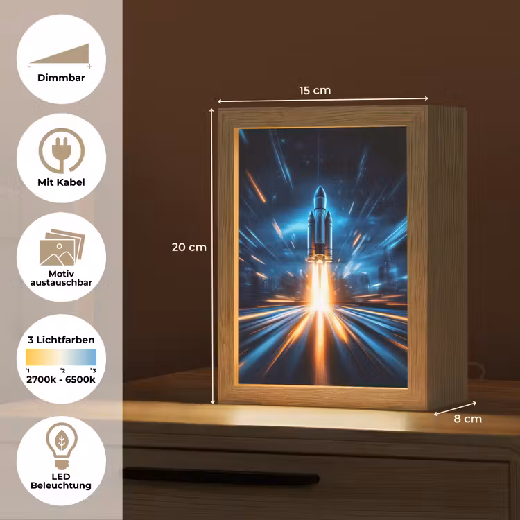Raket - Ruimte - Blauw - Licht Light Box met kabel (Kinderlampje) klein -USP_websiteoverzichtDE