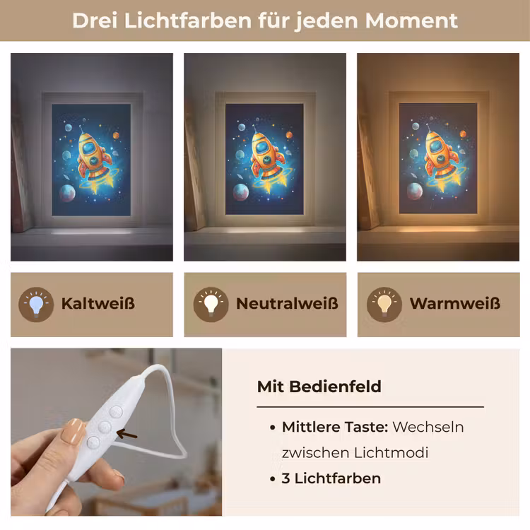 Raket - Ruimte - Planeten - Kinderen - Jongen Light Box met kabel klein -USP_lichtkleurDE