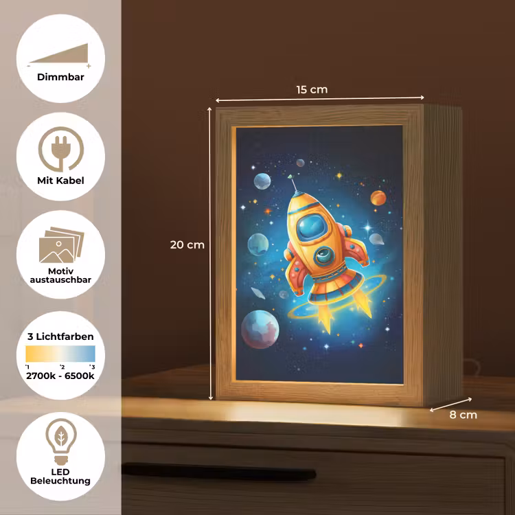 Raket - Ruimte - Planeten - Kinderen - Jongen Light Box met kabel (Kinderlampje) klein -USP_websiteoverzichtDE