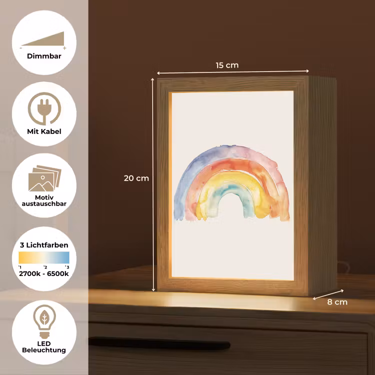 Regenboog - Watercolor - Kleurrijk Light Box met kabel (Kinderlampje) klein -USP_websiteoverzichtDE