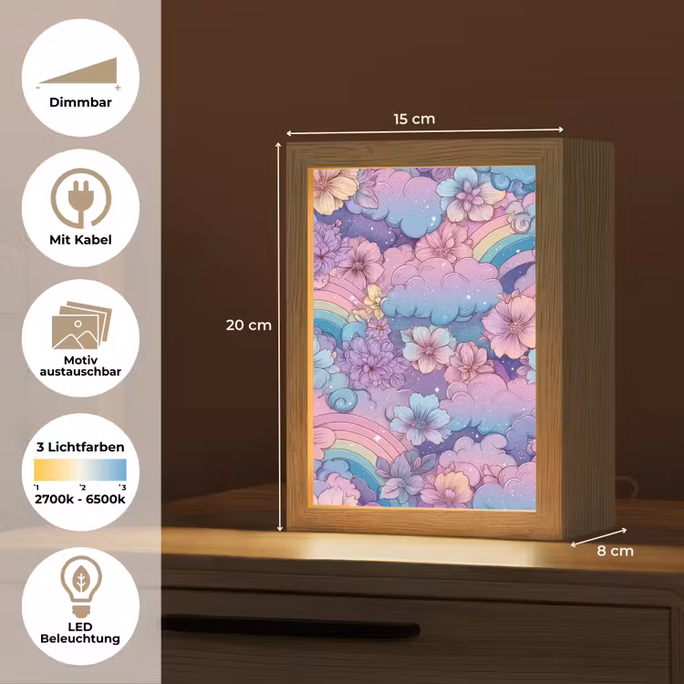Regenbogen - Bloemen - Kleurrijk - Wolken Light Box met kabel (Kinderlampje) klein -USP_websiteoverzichtDE
