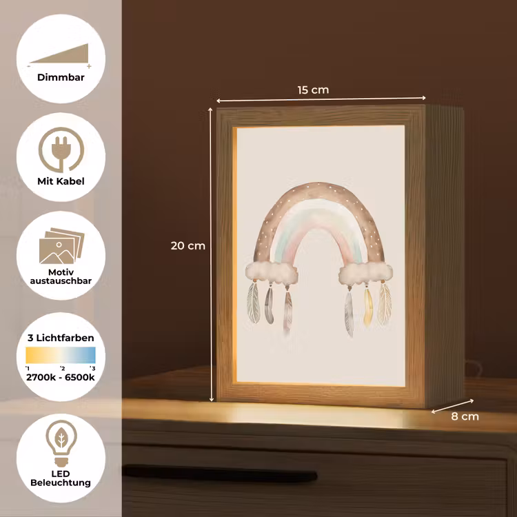 Regenboog - Bohemian - Boho - Pastel kleuren Light Box met kabel (Kinderlampje) klein -USP_websiteoverzichtDE